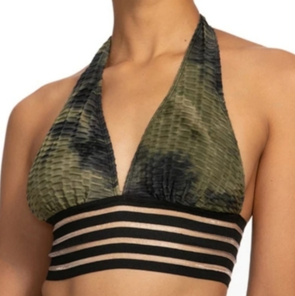 None Other - DANIKA L GREEN CAMO TIE BACK SPORTS BRA